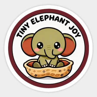 Tiny Elephant Joy - Kawaii Baby Elephant in Peanut Shell - Cute Animal Circle Design Sticker